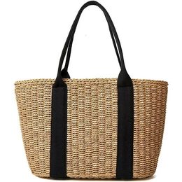 Casual Rotan Grote Capaciteit Tote Designer Rieten Geweven Dames Schouder Handtassen Zomer Strand Strozak Dame Reismand Portemonnee 240328