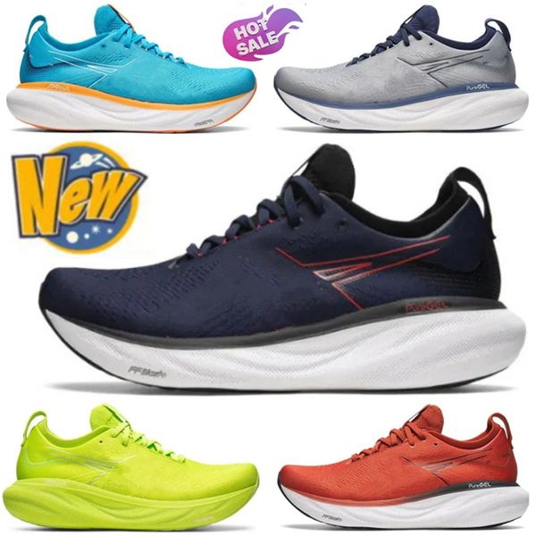 Chaussures de course décontractées pour hommes et femmes, Gel Nimbus 25 Triple noir brillant bleu minuit électrique rouge, baskets légères et confortables à lacets pour hommes et femmes