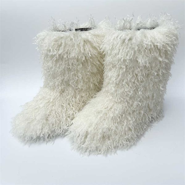 Bottes de neige en laine pour femmes, décontractées, en fourrure bouclée de mouton, grande taille, pour étudiantes, 110723a