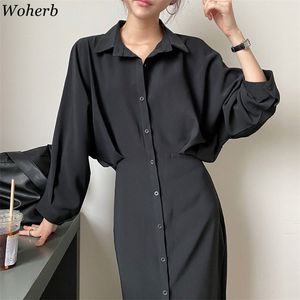 Chemise décontractée Robe pour femmes coréenne Chic Robe lâche manches chauve-souris robes femme Vintage élégant Vestidos Mujer 210519