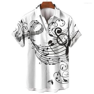 Casual shirts heren shirt 2023 zomer mode Hawaiiaanse korte mouw raapje Muziek symboolpatroon print oversized man kleren2024