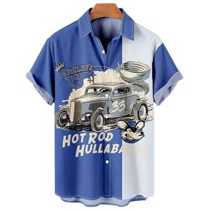 Chemises décontractées été Vintage haut 3D imprimé voiture ample hawaïen hommes chemise plage Aloha mode vêtements Ropahombre 933