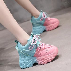 Casual schoenen 10 cm merk lente ademende mesh sneakers verborgen toenemende sport vrouw wedge chunky hoog platform