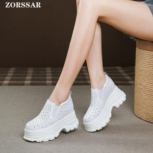 Casual schoenen 10 cm echt lederen platform sneakers dames zomer sandalen dik zolen slip-on witte witte all-match verborgen wiggen
