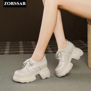 Casual schoenen 10 cm verborgen wig platform sneakers dikke echt leer voor vrouwen zomer lente herfst wandelmode