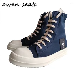 Chaussures décontractées 19SS Owen Seak Men Canvas High-Top Ankle Lace Up Luxury Trainers Boots Boots Brand Zip Flats Big Taille