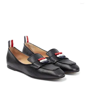 Mocassins plats à enfiler pour femmes, chaussures décontractées, automne et hiver, avec nœud en cuir, bout carré, mocassins plats, Style britannique, 2024