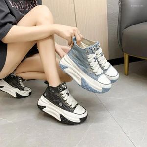 Casual schoenen 2024 herfst canvas kleurrijke mode dikke zolen verhoging sport hoog platform dames sneakers 6cm