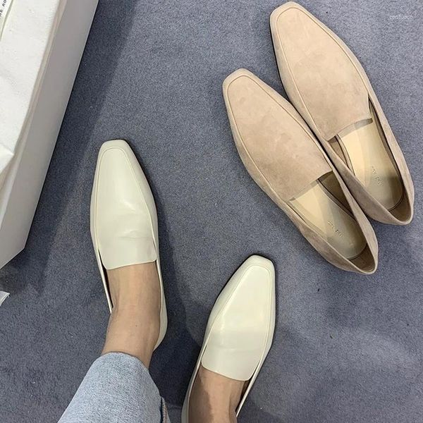 Zapatos informales para mujer, mocasines cómodos de ante de oveja, de piel de vaca Simple, tacón bajo, planos, de cuero Real, otoño 2024