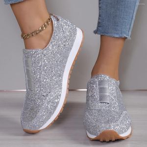Chaussures décontractées 2024 Automne Slip-on Slip-on Lowed Women's Sneakers Gold Silver Trend Sport Sport Fadies Outdoor Walking