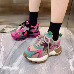Zapatos casuales 2024 otoño moda mujer color mezclado mujer zapatillas vulcanizadas con cordones deporte moderno al aire libre damas