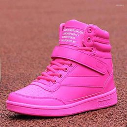 Chaussures décontractées en cuir rose pour femmes, baskets à lacets, antidérapantes, bottines à la mode, hauteur intérieure augmentant l'hiver, automne 2024