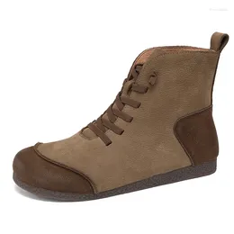 Zapatos informales 2024 Outumn/Winter Vintage Leather High Top Botas para mujeres Reducking Casting National Wind Single