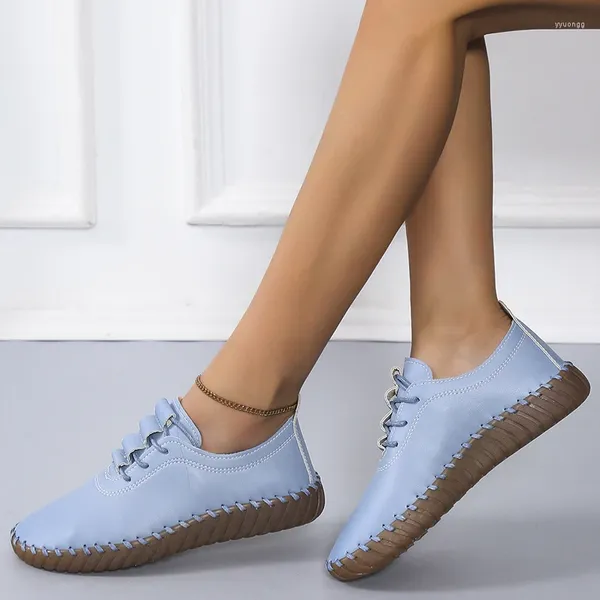 Zapatos casuales 2024 encaje azul Leffer BEIGE plano antideslizante zapatillas de tacón con pendiente inferior suave para mujer