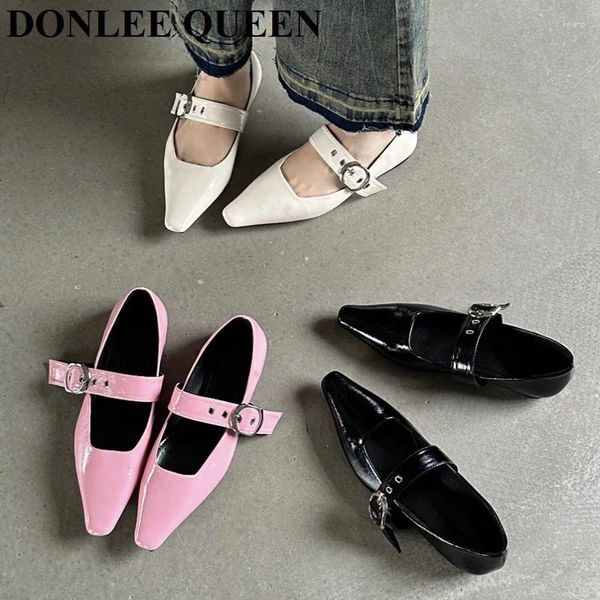 Zapatos casuales 2024 Brand Spring Flats Fashion Fashion Strap Footed Toe Subowrow Slip On Lady Elegant Mary Jane Ballerina