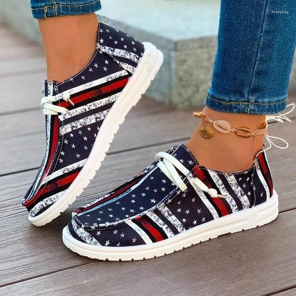 Zapatos casuales 2024 lienzo mujer liviano slip-on snakers plano damas verano mocasines de tela transpirable diseño de marca impresa