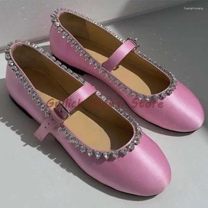 Casual Schoenen 2024 Vroege Lente Pompen Ronde Neus Strass Riem Gesp Ballet Platte Hak Zoete Snoep Kleur Zomer Feest Dames