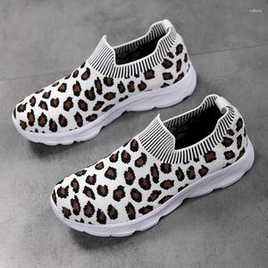 Chaussures décontractées 2024 Fashion Leopard Femmes pour femme baskets Stretch Tissu Locs Round Toe Breathable