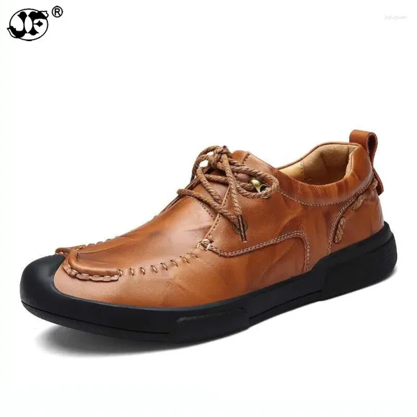 Zapatos casuales 2024 Fashion Men's Genuine Leather Men Lace Up Oxford Flats Summer cómodos zapatos de mocasins hechos a mano822