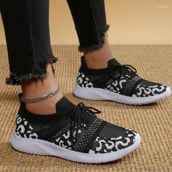 Zapatos informales 2024 Femenino Vulcanize Vulcanize Moda Leopardo Estampado Redonde Mesh Mesh Sneakers