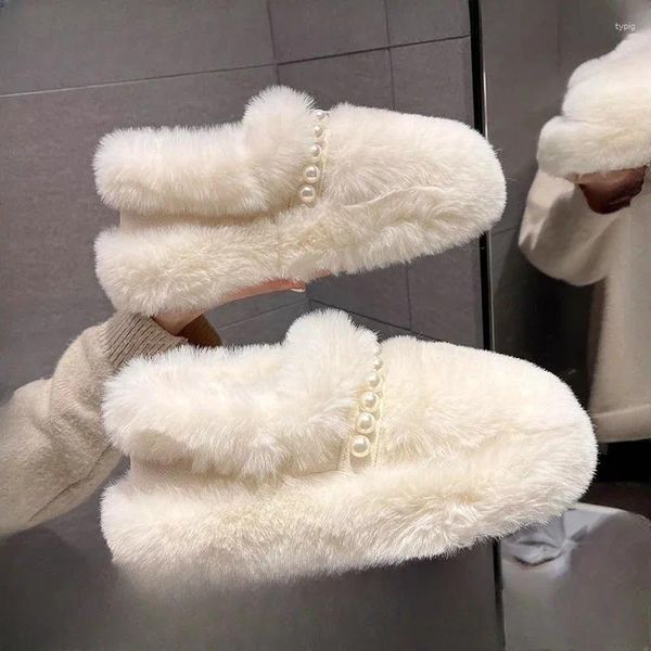 Chaussures décontractées 2024 Bottes de neige moelleuses pour les femmes Soft Warm épais fond en peluche maison extérieure non glipt