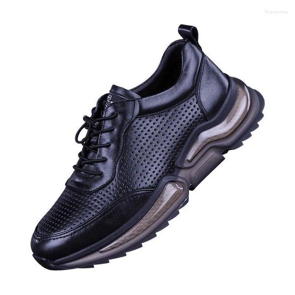 Zapatos informales 2024 para hombres, zapatillas de deporte de cuero, zapatos planos cómodos para hombres, calzado de moda juvenil negro para hombre