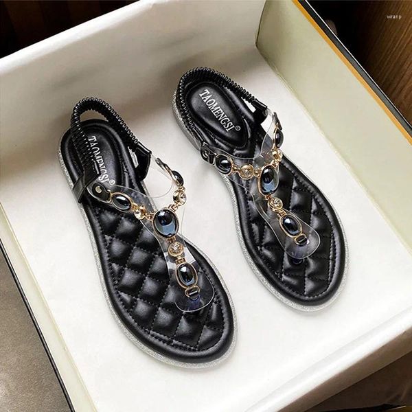 Zapatos casuales 2024 para mujeres hermosas sandalias de verano niña tamaño grande cuentas zapatillas de ocio señoras planas