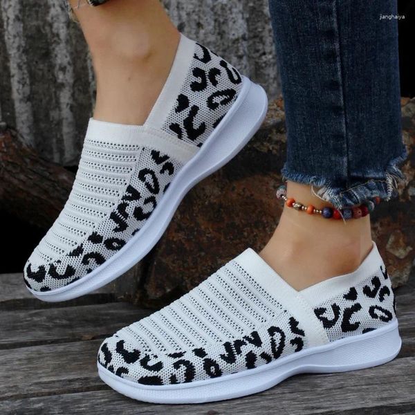 Chaussures décontractées pour femmes, imprimé léopard, baskets vulcanisées à la mode, à enfiler, en maille légère, 2024