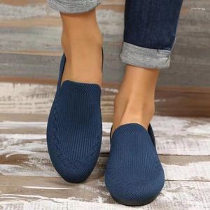 Casual Schoenen 2024 Voor Vrouwen Ronde Kop Tennis Flats Licht Volwassen Beknopte Loafers Zachte Bodem Effen Gebreide Dames