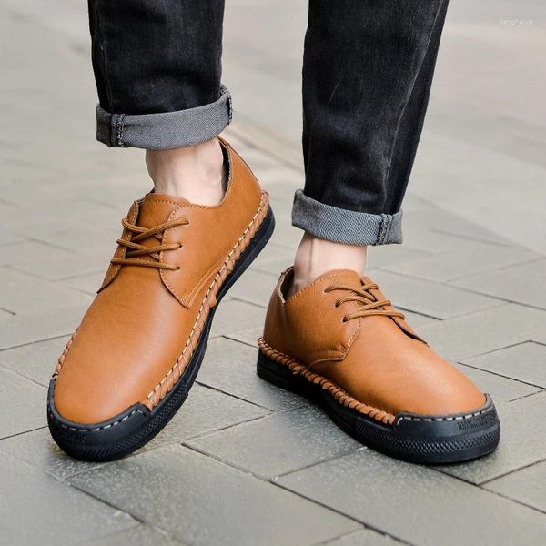 Zapatos casuales 2024 cuero genuino para hombre primavera borla barco mocasines clásicos con cordones mocasines conducción serie cosida a mano