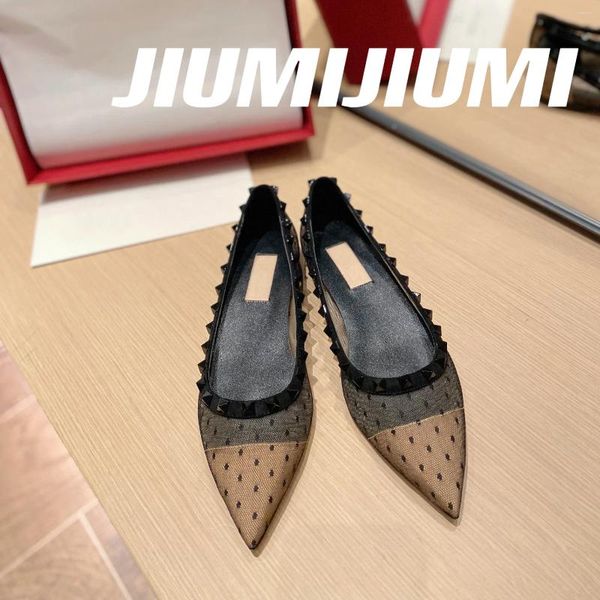 Chaussures décontractées 2024 Jiumijiumi EST RIVET RIVET POLKA POINT POINDE FEMME FEMMES SIGHE SIGHE JANES BALLET SAPATO FEMININO