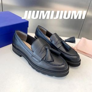Casual schoenen 2024 Jiumijiumi est echt leer dikke sole rand loafers kantoor dame boot single vrouwelijke bota feminina
