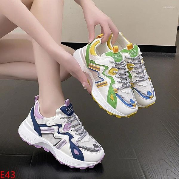 Zapatos informales para mujer, zapatillas deportivas de suela gruesa y versátiles, edición coreana, Color contrastante, para estudiantes, 2024