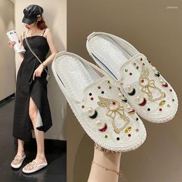 Casual schoenen 2024 Lace Mesh Crystal Floral Loafers vrouwen comfort ademende zomer wandelende vrouw mode slip-on