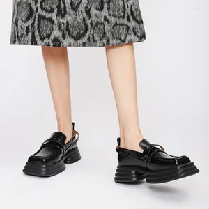 Casual schoenen 2024 Mary Jane Women met dikke zool JK Britse stijl zwart met hoge hakken klein lederen vierkant teen hiel loafers