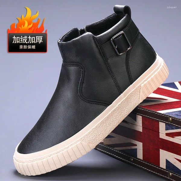 Zapatos informales 2024 Hombres Negro Invierno Cálido Flenado Cálido Masino Mid Mid Sneaker Zipper Boots 38-44