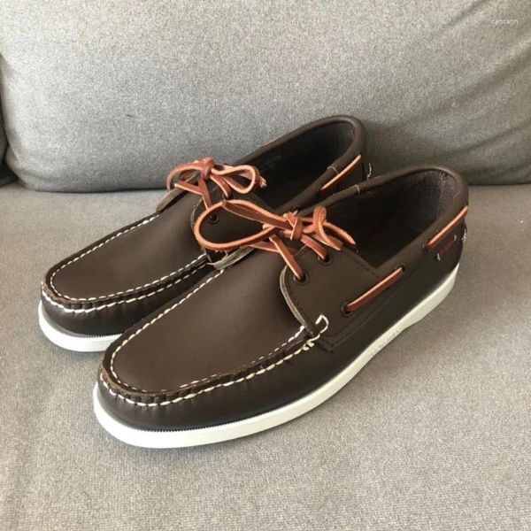 Zapatos informales 2024 Hombres de cuero original de buena calidad Barco zapato cordero hecho a mano hecha para adultos cómodos zapatos de calzado