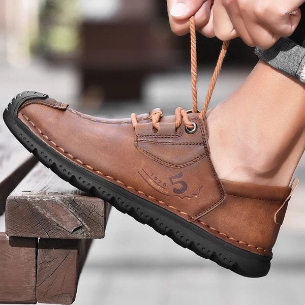 Chaussures décontractées en cuir souple pour hommes, mocassins classiques à lacets, confortables, à la mode, grande taille 48, 2024