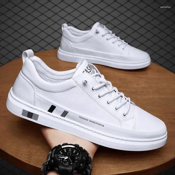 Zapatos casuales 2024 para hombre de cuero PU de calidad para hombres con cordones transpirables moda Lofer otoño pisos masculino blanco