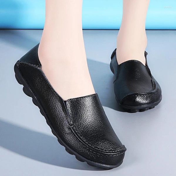 Zapatos informales 2024 Mocasines de plataforma para mujer, zapatos planos de cuero genuino suave para mujer, mocasines sin cordones para madre de talla grande 44