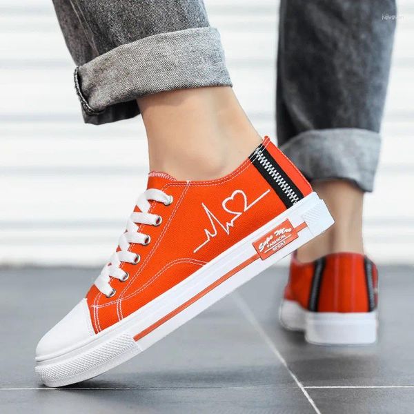 Zapatos casuales 2024 Orange Heart Lover High Top Sports Pareja de lona bordada para hombres