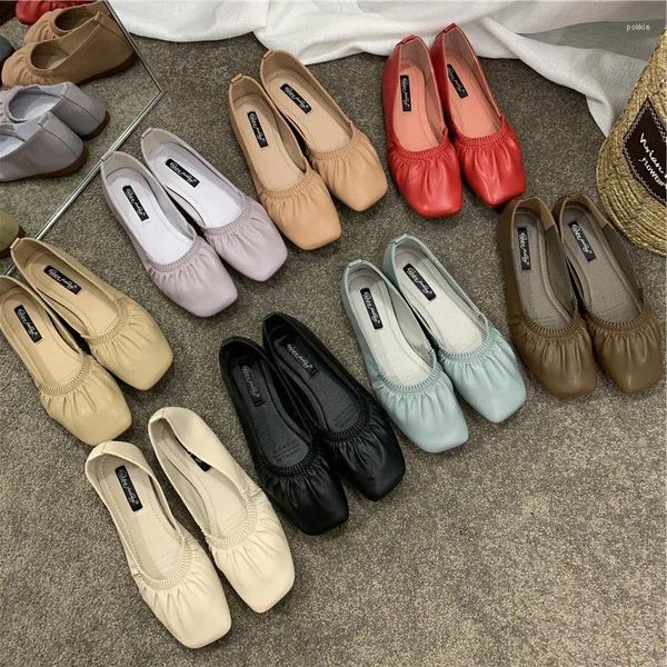 Chaussures décontractées 2024 Retro Square Toe Elastic Grand-mère Femme Sneakers Loafers Femme Flats Color Couleur Soft Bottom Mocasins Femme Ballerina