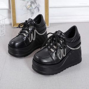 Zapatos casuales 2024 tamaño 42 negro con cordones hebilla cuñas plataforma zapatillas de deporte de mujer fondo grueso moda gótica punk