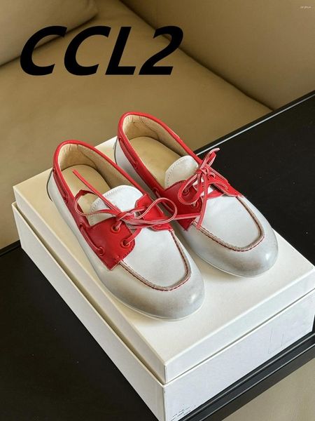 Zapatos informales 2024 Spring y otoño Lace-up Sailing Exquisito Cow Wide Infusion Tamaño 35-41