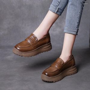 Casual Schoenen 2024 Lente Herfst Mode Engeland Stijl Echt Leer Platform Schoen Vrouwen Solid All-Match Handgemaakte Loafers Vrouwelijke