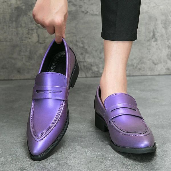 Zapatos informales 2024 Spring British Yuppie Style Loafines para hombres de oro negro morado Hombre Daily Dress Banquete de cuero puntiagudo