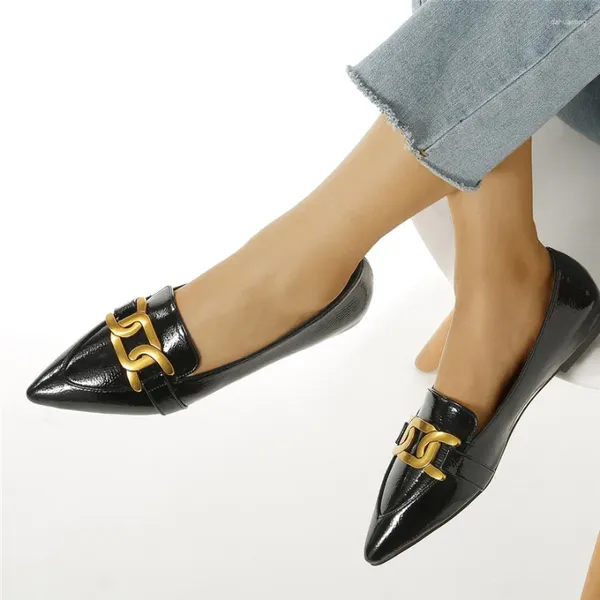 Zapatos informales 2024 Spring Lady Slip-on Office Sail Seda verde negro Pisas puntiagudas Fashion Crystal Square Hebilla Mary Jane Women's