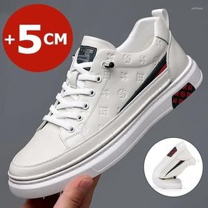 Chaussures décontractées 2024 Spring Men's Elevator Men Locs White White Soft Le cuir mocassins Hauteur augmente de 5 cm de hauteur Sneakers