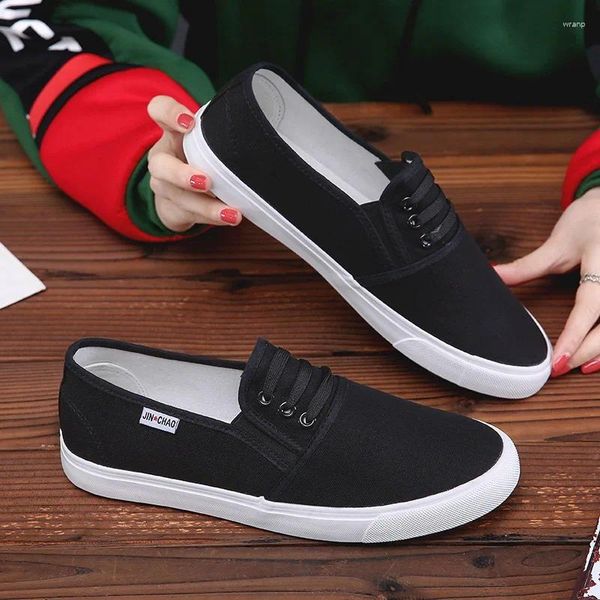 Zapatos casuales 2024 Primavera Verano calzado hombres lona negro blanco tela plana hombres fresco joven estilo callejero KA4420