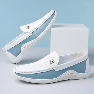 Casual schoenen 2024 Lente zomer voor mannen Leather Comfortabele flat drive street mode slip-on loafers